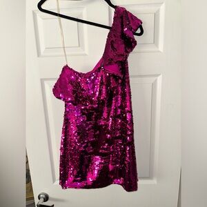 Hot Pink One Shoulder Mini Sequin Dress